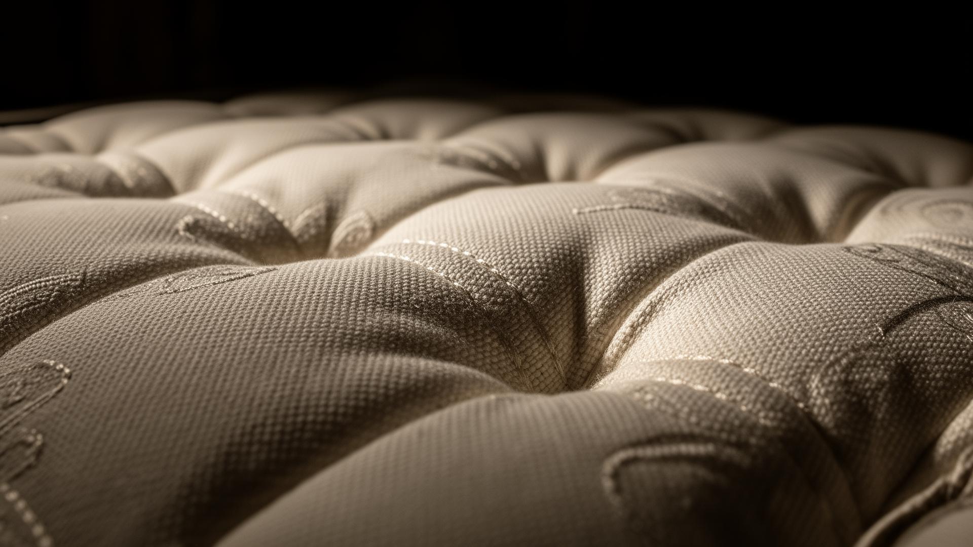 Close-up of handcrafted luxury mattress quilting